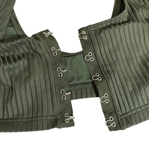 Victoria's Secret swim top M khaki green bikini swim top front open - Picture 3 of 8